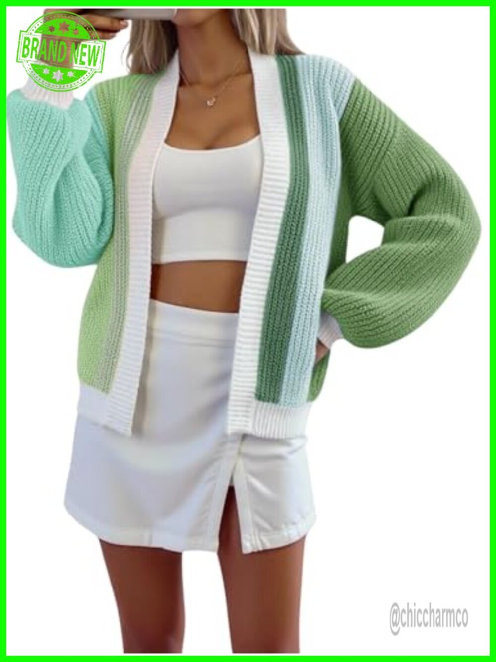 SEGT Chunky Knit Open Front Long Sleeve Cropped Cardigan Sweater